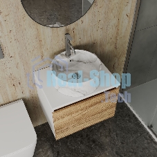 Комплект: тумба Bau Dream Blackwood 60, 1 ящик, Раковина круглая накладная BAU Element D41, мрамор, смеситель Hotel Dream, нерж сталь, выпуск клик клак хром
