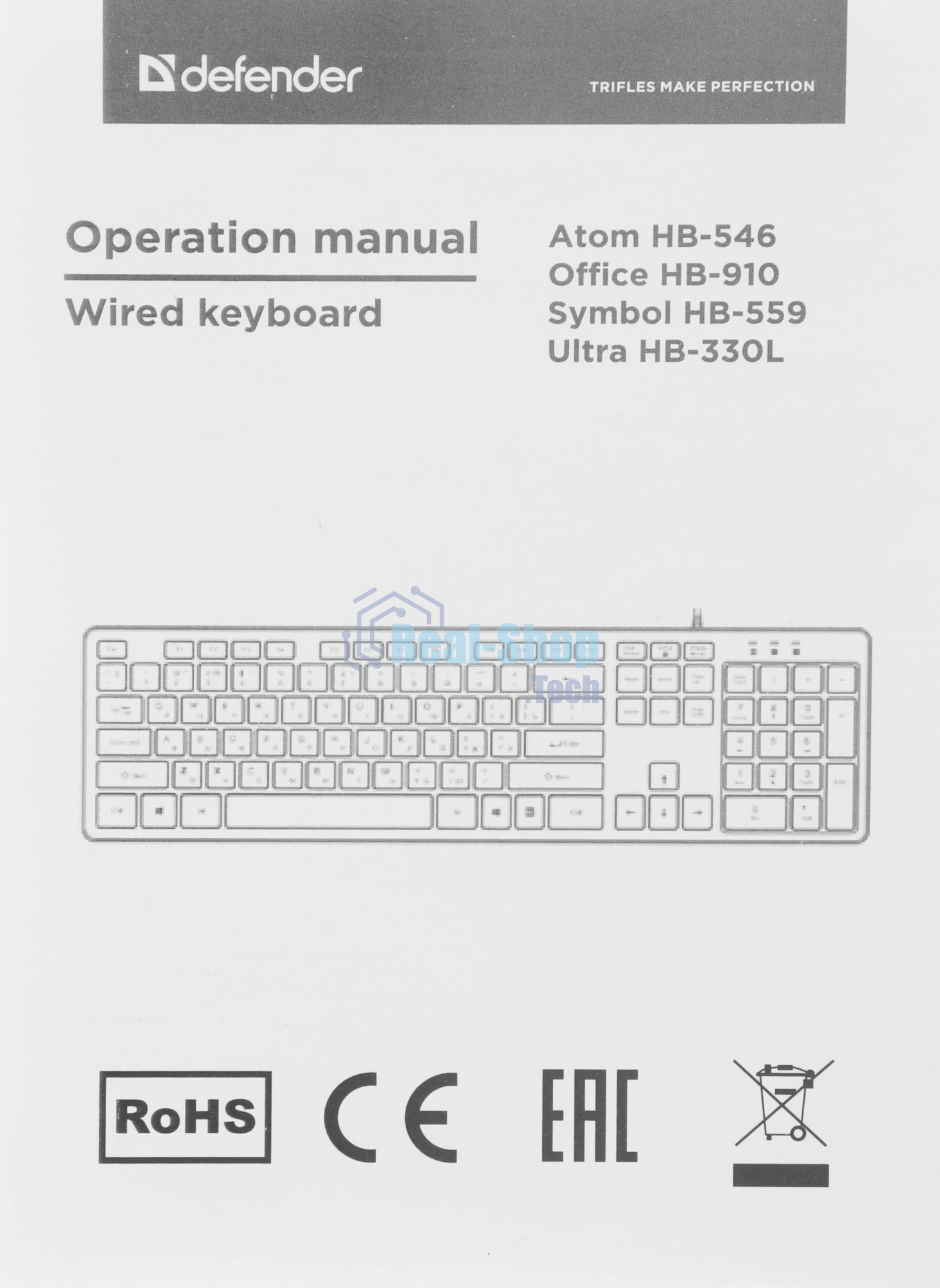 Клавиатура проводная Defender Atom HB-546, USB, черный