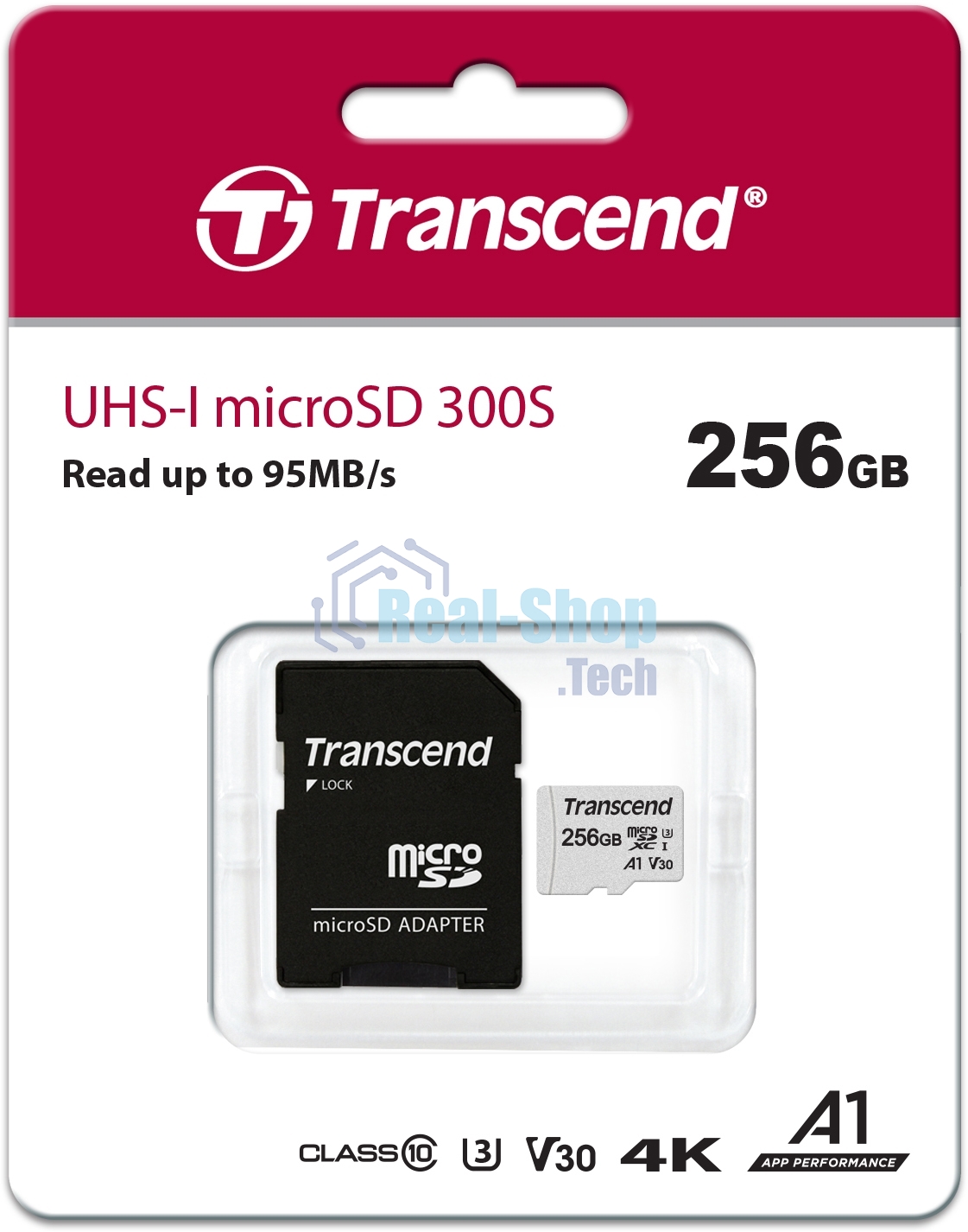 Флеш карта microSD 256Gb Transcend microSDXC Class 10 UHS-I U3, V30, A1, (SD адаптер), TLC