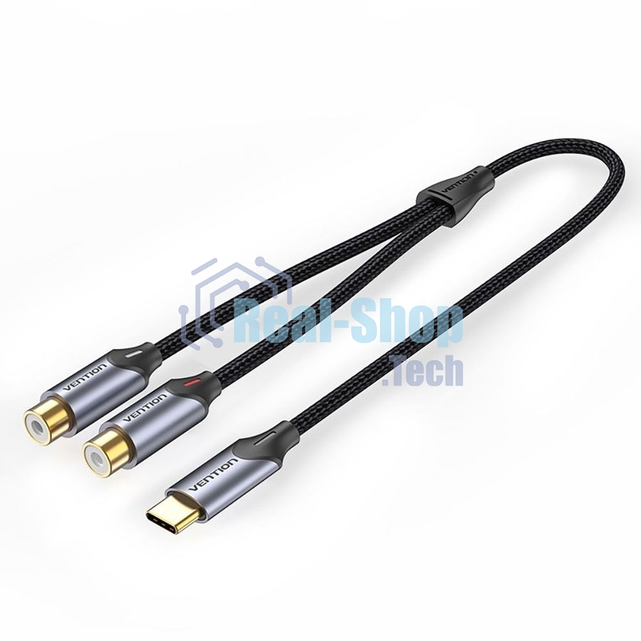 Переходник-разветвитель Vention гибкий USB-C M/2RCA F - 1м