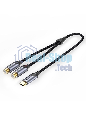 Переходник-разветвитель Vention гибкий USB-C M/2RCA F - 1м