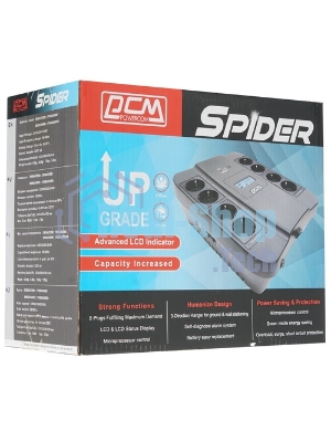 Источник бесперебойного питания Powercom Back-UPS SPIDER, Line-Interactive, LCD, AVR, 900VA/540W, Schuko, USB, black (1456263)