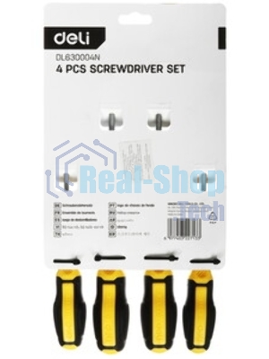 Набор отверток Deli DL630004N 4шт SL5x100 + SL6x150 + PH1x100 + PH2x150 сталь Cr-V, двухкомпонентная прорезиненная рукоять