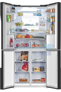 Холодильник Maunfeld MFF181NFB черный глянцевый, трехкамерный, 333/164л, морозилка сбоку, No Frost, Side by Side