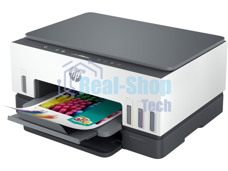 МФУ струйное HP Smart Tank 670, A4, цветной, печ. до 12 стр/мин., 4800x1200 dpi (печ.), 1200x1200 dpi (скан.), Bluetooth, USB Type-A, Wi-Fi
