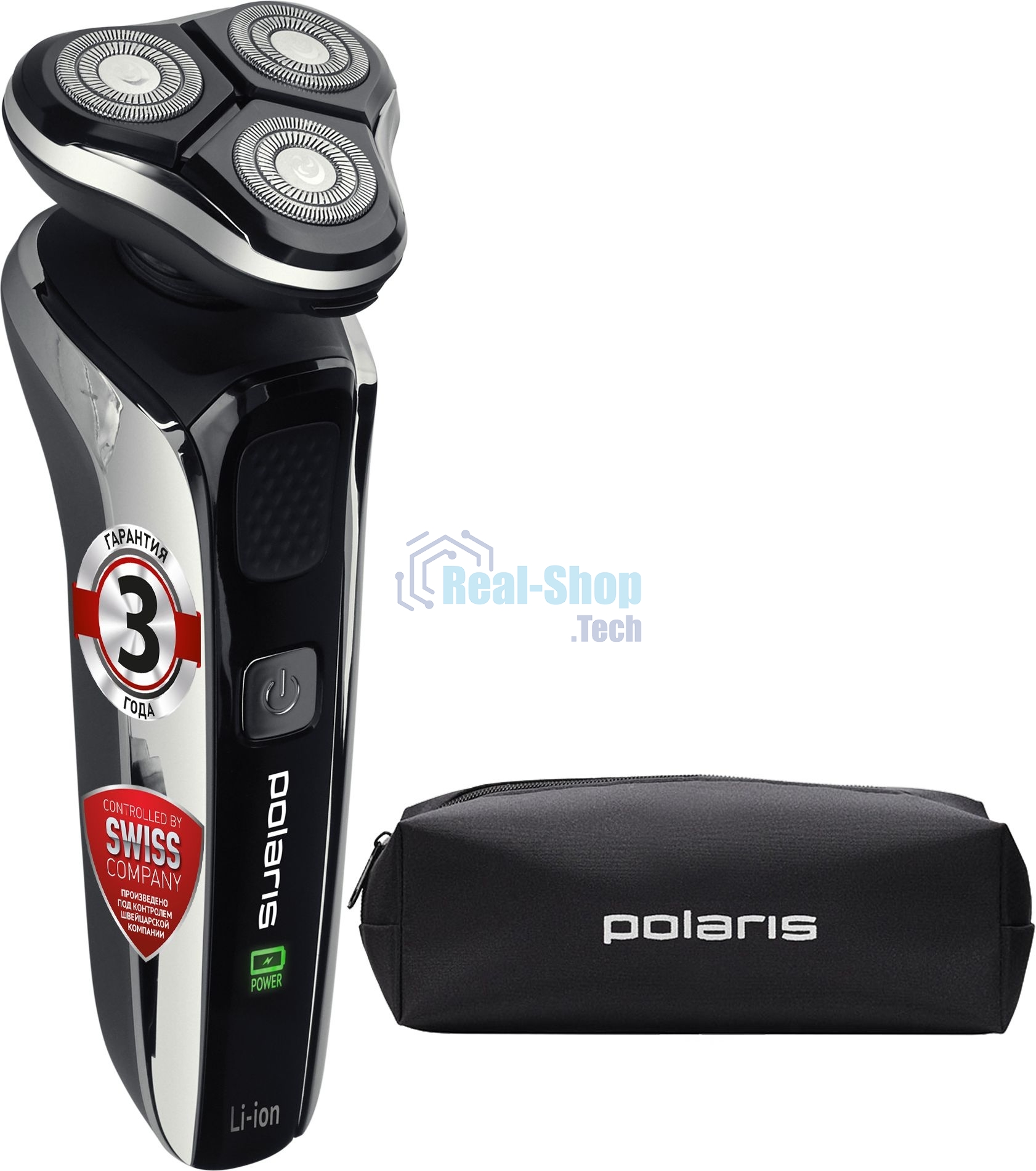 Электробритва PMR 0307RС wet&dry PRO 5 blades+ электрическая (Polaris), черный/хром