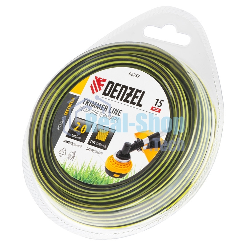 Леска для триммера Denzel двухкомпонентная квадратная, 2,0 мм х 15 м, блистер SkyCutter