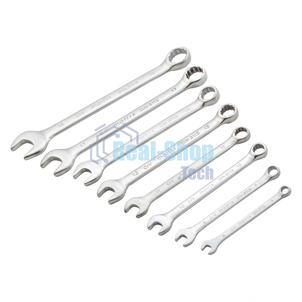 Набор ключей комбинированных Matrix 6 - 19 мм, 8 шт., CrV, матовый хром