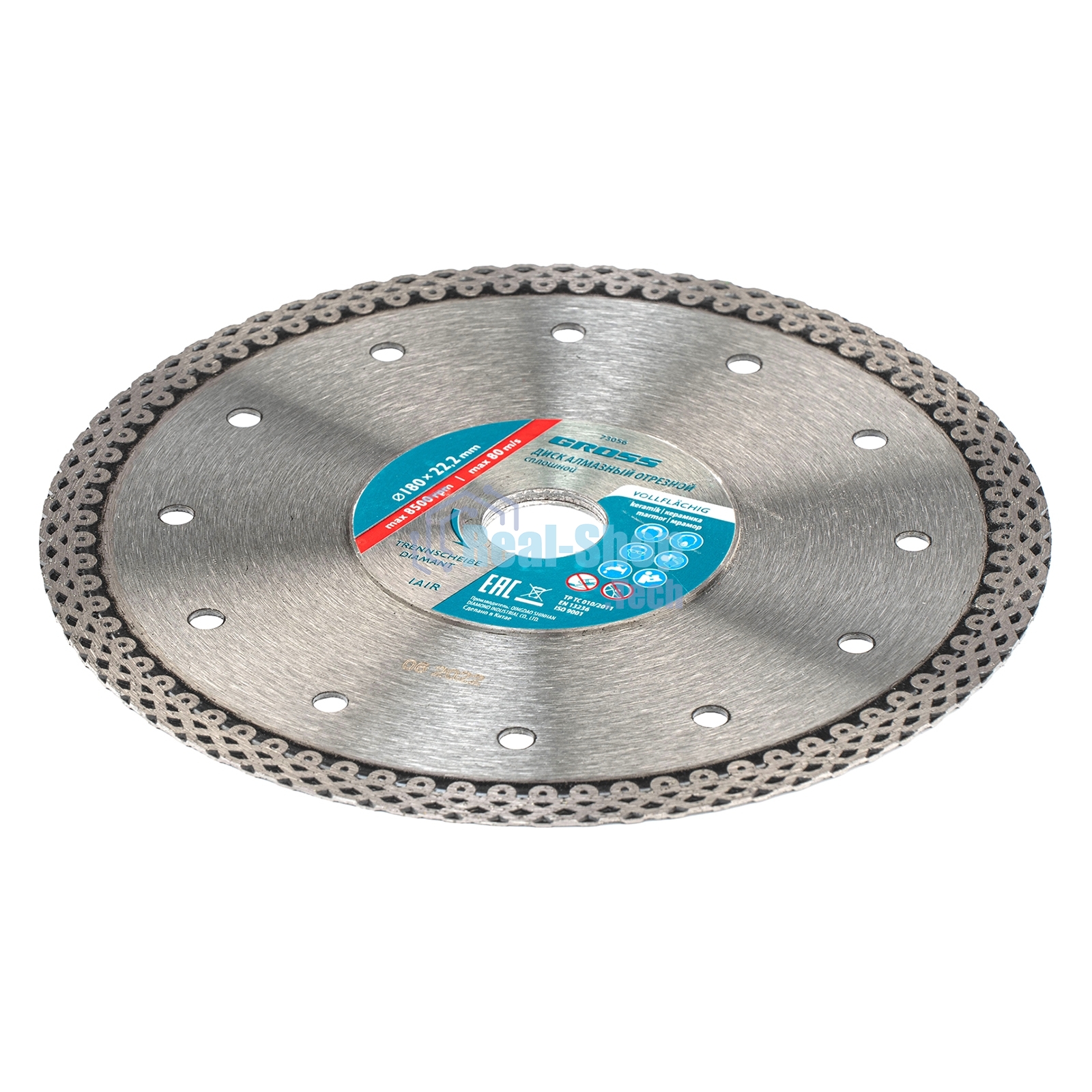Диск алмазный ф180х22,2мм, тонкий, сплошной (Jaguar), мокрое резание Gross