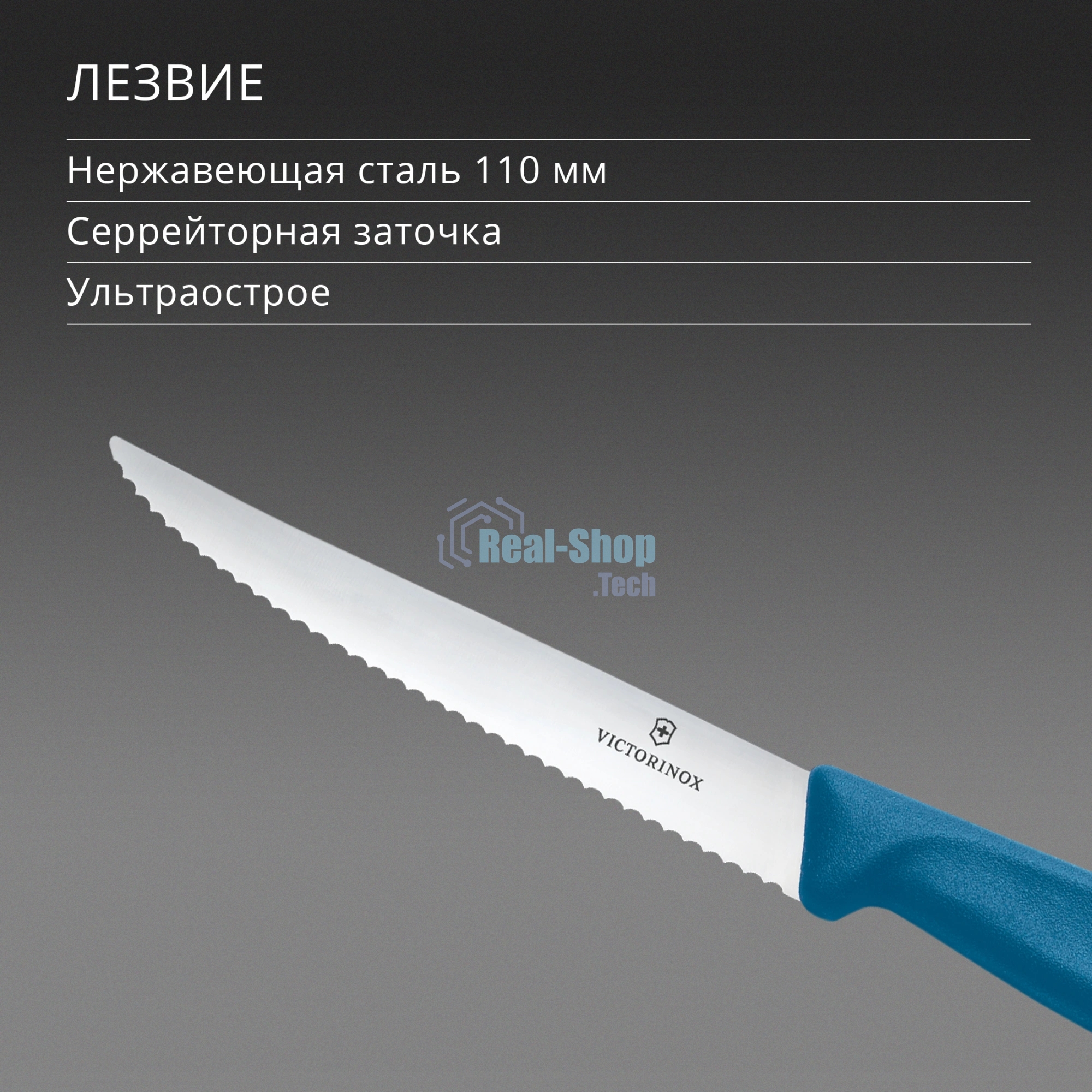 Нож кухонный Victorinox Swiss Classic 6.7232.C1 для стейка/пиццы лезв. 110 мм серрейт. заточка синий