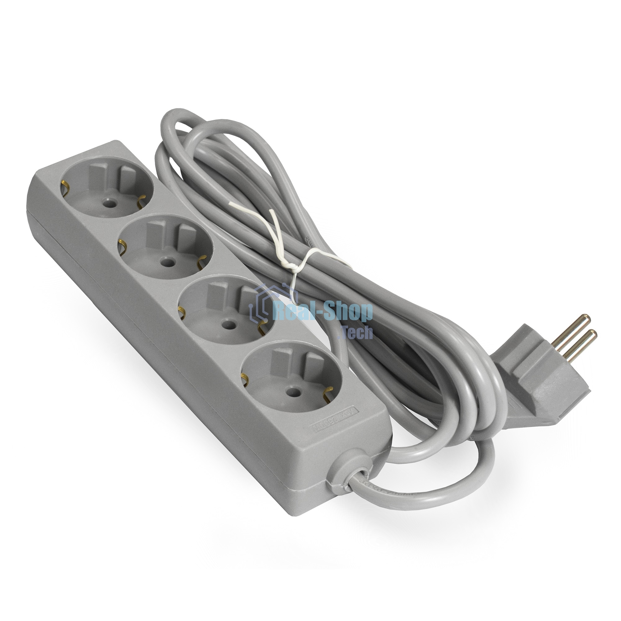 Удлинитель ExeGate ECE-4-3G (EX285814RUS), серый, 3 м, евровилка с заземлением, 4 евророзетки с заземлением, 2200 Вт