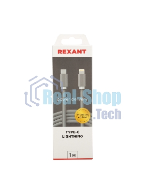 Кабель Rexant Type-C - Lightning PD/1м/nylon/gray