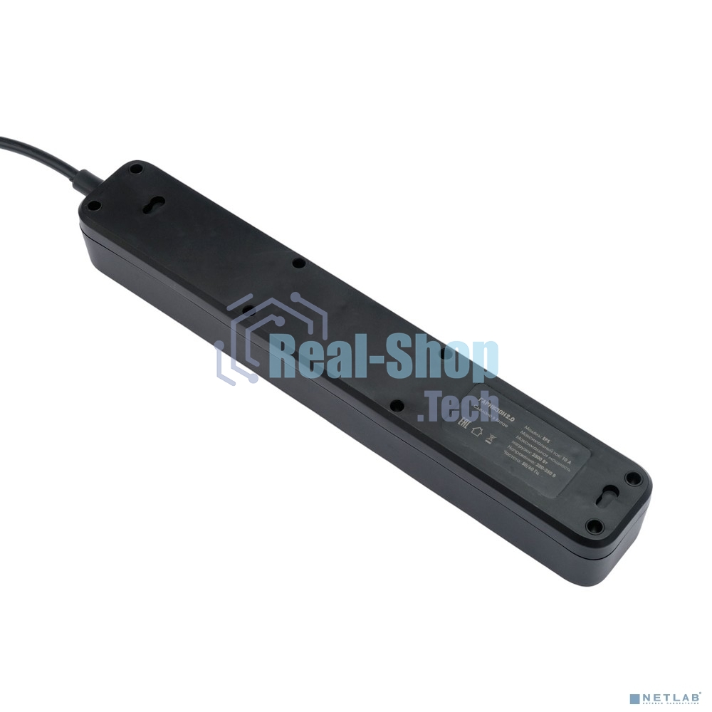 Сетевой фильтр Гарнизон 2.0 EPS-5-B-3 5р, 10А, 3 м, ур.защиты 2+, черный, пакет (21443)