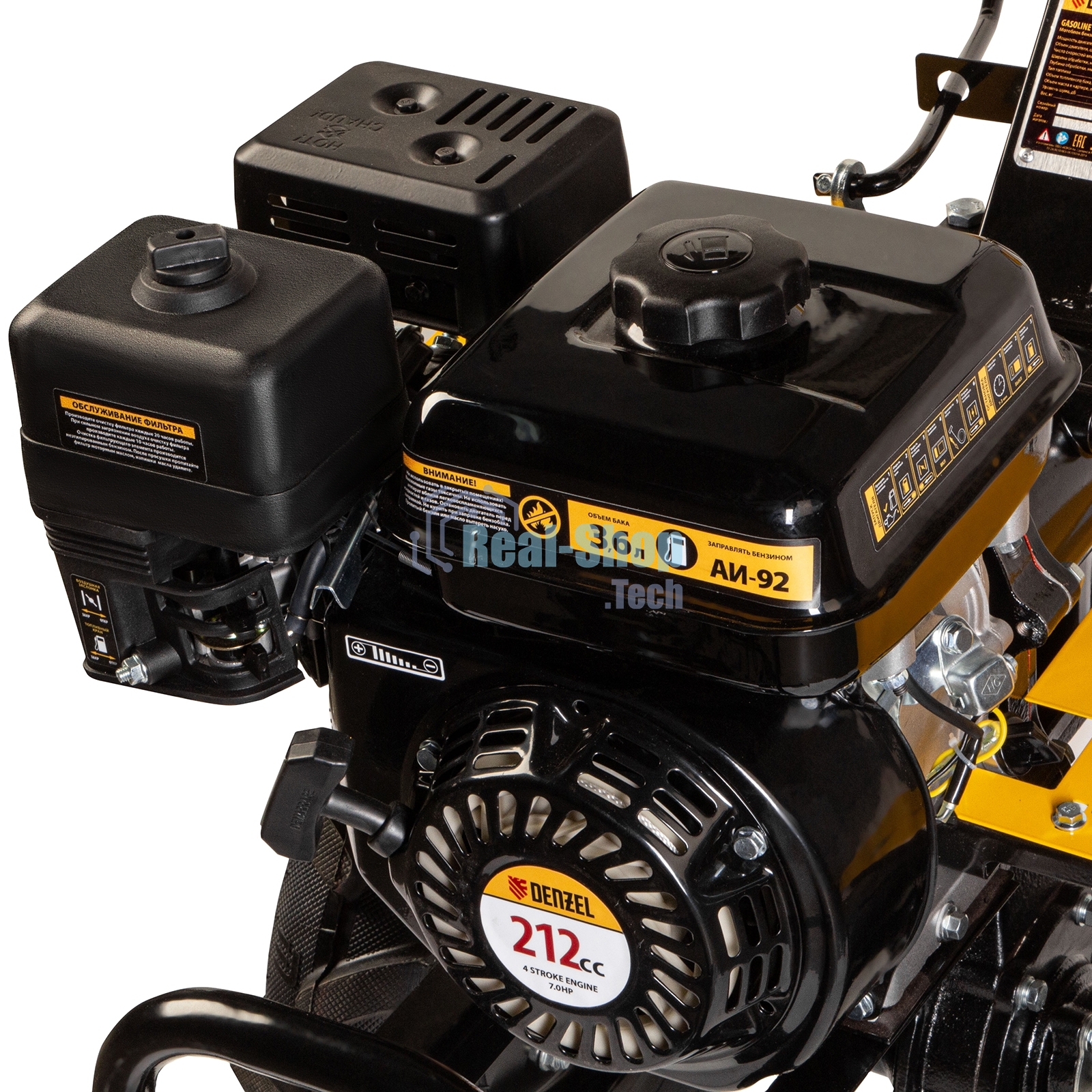 Мотоблок Denzel DPT-270X, 7 л.с., диск.сцеп, шир 90 см, глуб 35 см, фрез 3х4, ВОМ, передачи 2В/1Н