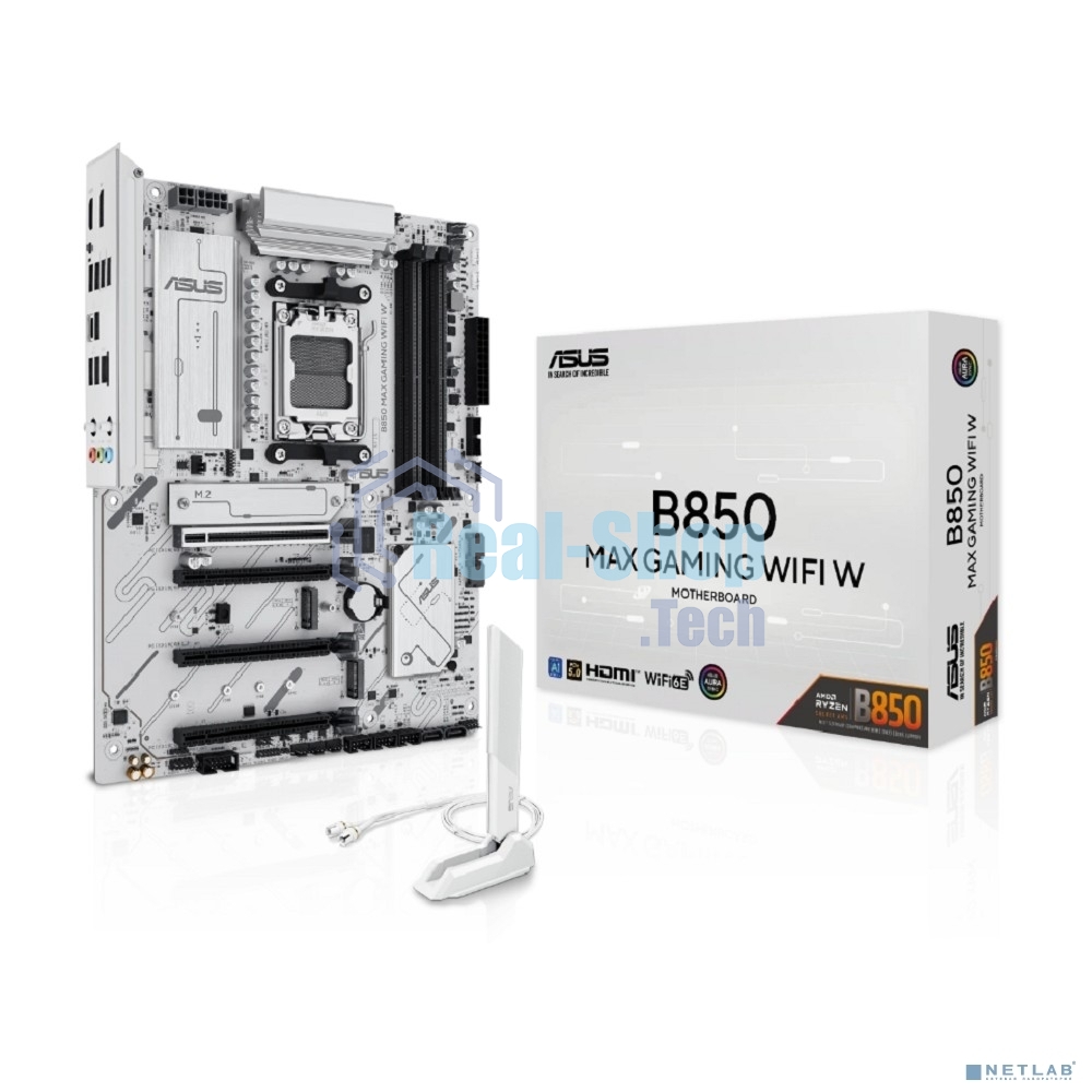 Материнская плата ASUS B850 MAX GAMING WIFI W, AM5, AMD B850, 4xDDR5, 4xSATA, 3xM.2, 1xPCIe 5.0 x16, 1xPCIe 4.0 x4, 2xPCIe 3.0 x1, 1xDisplayPort, 1xHDMI, 1x2.5Gb LAN, Wi-Fi 6E, Bluetooth 5.3, 1xUSB-C 10Gbps, 3xUSB-A 10Gbps, 2xUSB-A 5Gbps, 2xUSB-A 2.0, 3x3