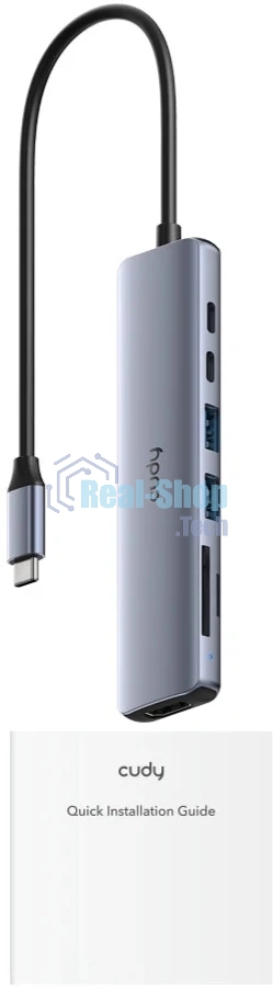 USB-концентратор CUDY UH407, USB Type-C, HDMI, microSD/SD, адаптер/USB Type-C