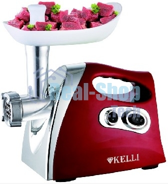 Мясорубка электрическая Kelli KL-5004 красный Мощность: 1600Вт Защита двигателя от перегрева, большой пластиковый поднос, пластиковый толкатель, прочный металлический шнек, 2 отрых ножа из высококачественной нержавеющей стали, резиновые ножки для дополнит