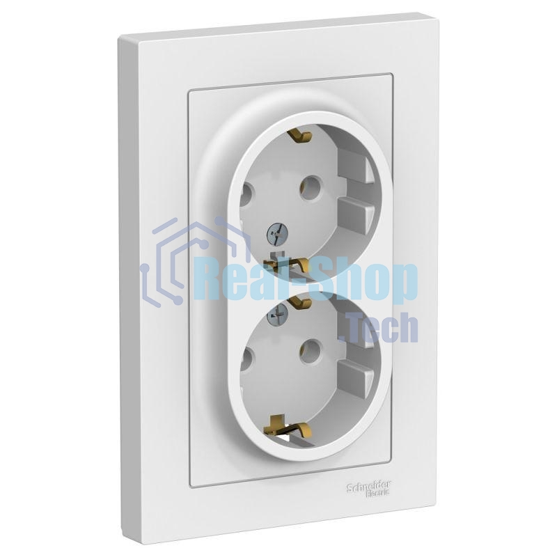 Розетка 2-м AtlasDesign с заземл. 16А в сборе белый SchE ATN000124