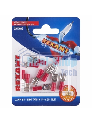 Клемма плоская Rexant, изолированная гнездо - 7.4 мм, 0.5-1.5 мм², (РПи-м 1.5-(6.3)/РПИм 1,25-250/FDD1.25-250), в упак. 10 шт.