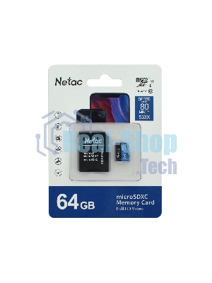 Флеш карта microSDHC 64Gb Netac P500 NT02P500STN-064G-R (с SD адаптером) 80Mb/s