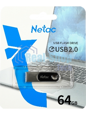 Флешка USB Netac U278 (NT03U278N-064G-20PN), 64Gb, USB 2.0, R/W 50/10, серебристый/черный