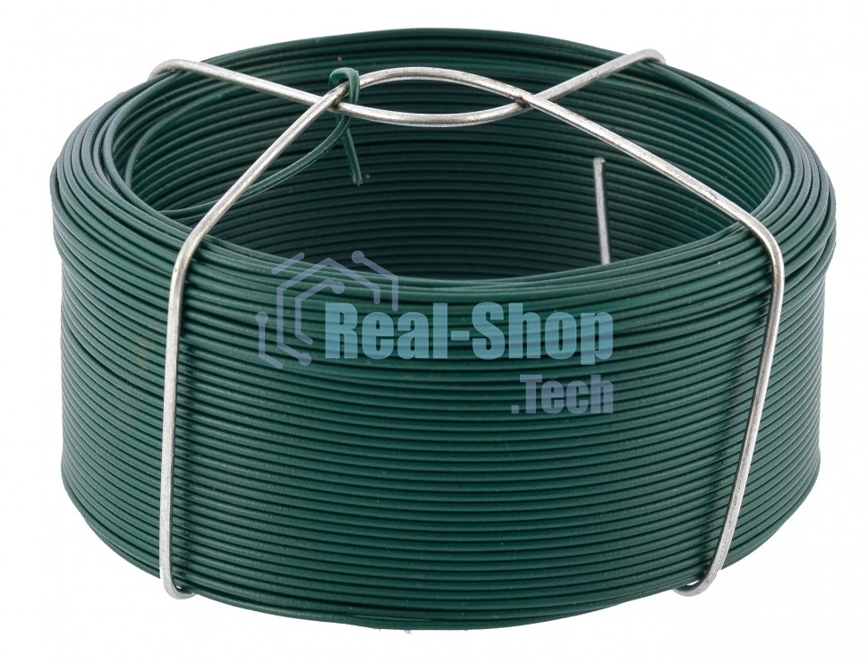 Проволока с ПВХ покрытием Сибртех, зеленая 1,2 мм, длина 50 м