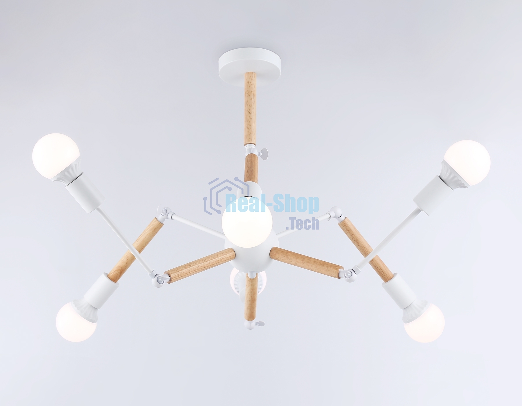 Светильник Ambrella light TR80485/6 WH/LW белый/светлое дерево E27/6 max 60W D930*510