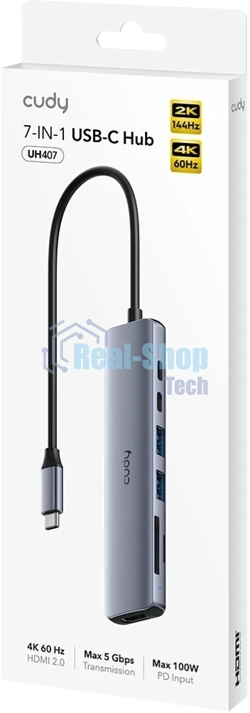 USB-концентратор CUDY UH407, USB Type-C, HDMI, microSD/SD, адаптер/USB Type-C
