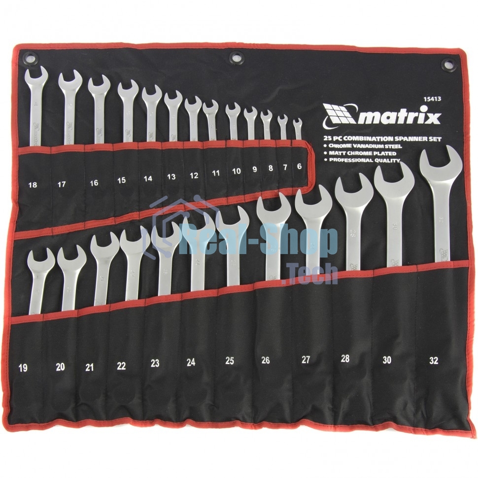 Набор ключей комбинированных Matrix, 6 - 32 мм, 25шт., CrV, матовый хром