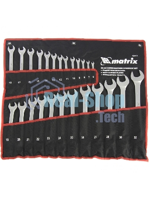 Набор ключей комбинированных Matrix, 6 - 32 мм, 25шт., CrV, матовый хром