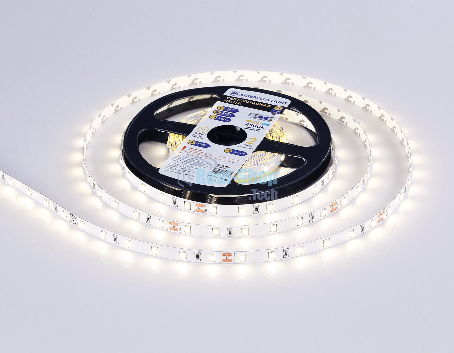 Светодиодная лента Ambrella light GS3002 2835 60Led/ 6W m/ 24V IP20 4500K/ 5000*8*1.2mm (2 конт.)
