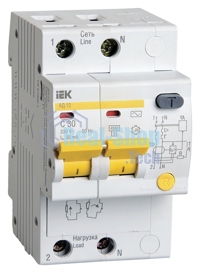 Выключатель автоматический дифференциального тока 2п C 32А 30мА тип AC 4.5кА АД-12 ИЭК MAD10-2-032-C-030