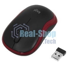 Мышь беспроводная Logitech M185, красный, 1000 dpi, радиоканал, USB, кнопки - 3