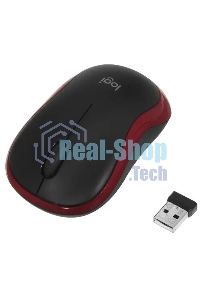 Мышь беспроводная Logitech M185, красный, 1000 dpi, радиоканал, USB, кнопки - 3