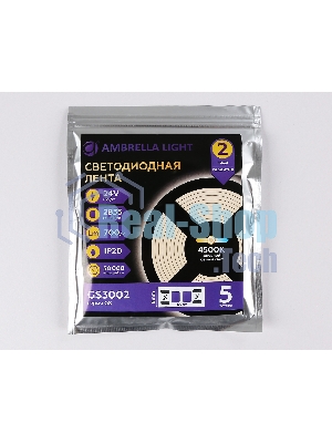 Светодиодная лента Ambrella light GS3002 2835 60Led/ 6W m/ 24V IP20 4500K/ 5000*8*1.2mm (2 конт.)