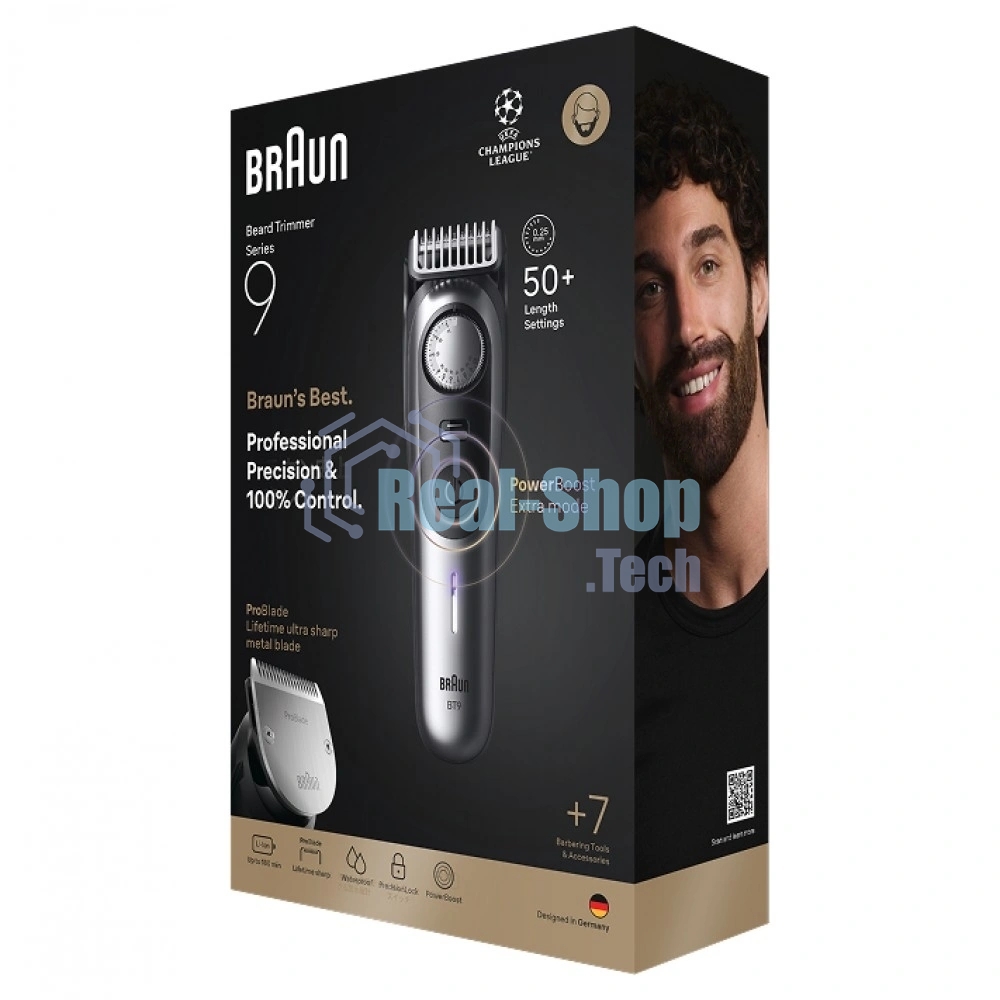 Триммер Braun BT9520 серебристый (насадок в компл:4шт)