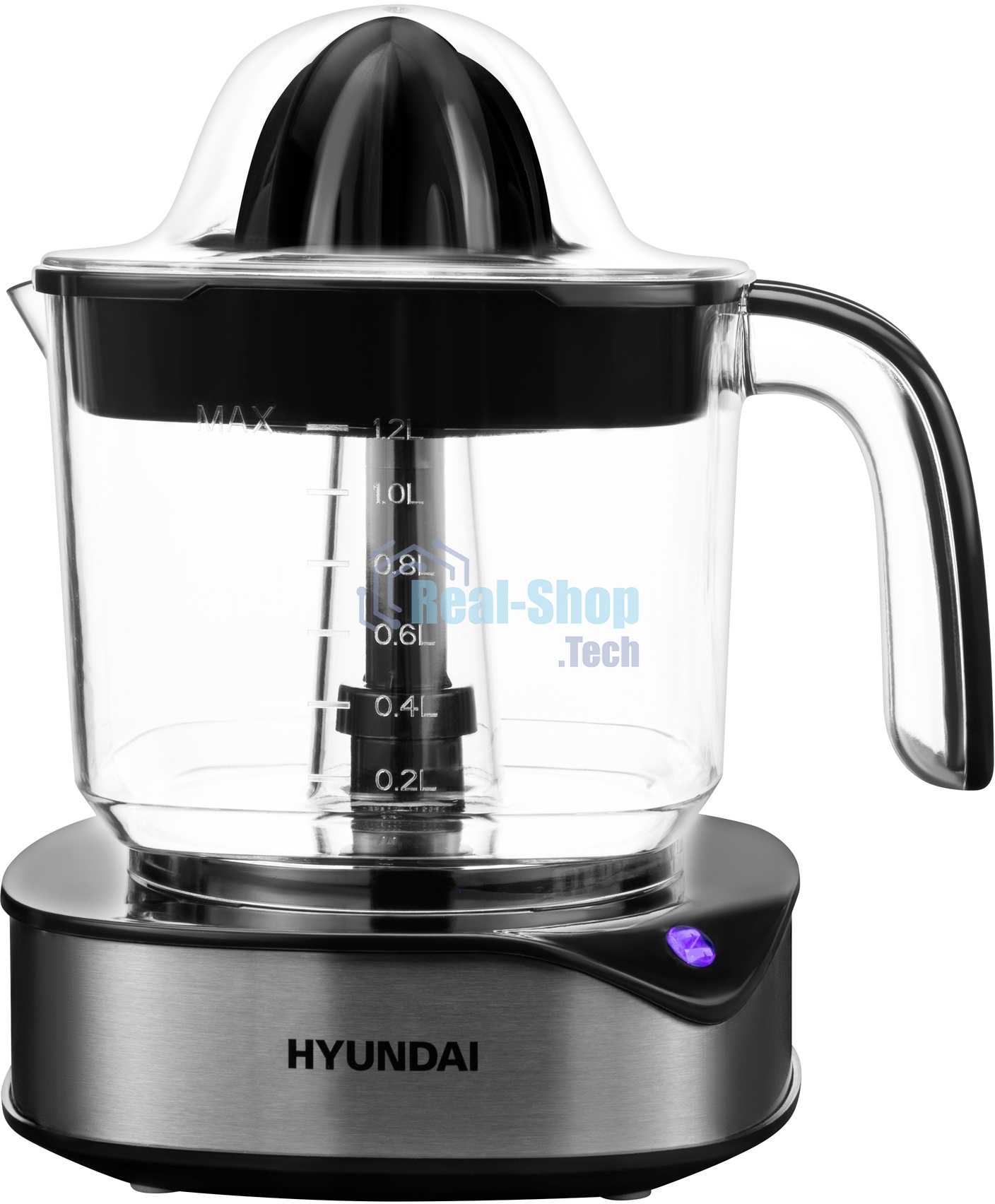 Соковыжималка Hyundai HY-JC4123 стальной/чёрный, цитрусовая, 30 Вт, 1200 мл, механическое