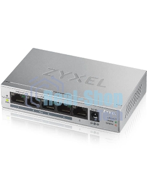 Коммутатор Zyxel GS1005HP Switch PoE +, 5xGE (4xPoE +), desktop, metal, silent, PoE budget 60 W
