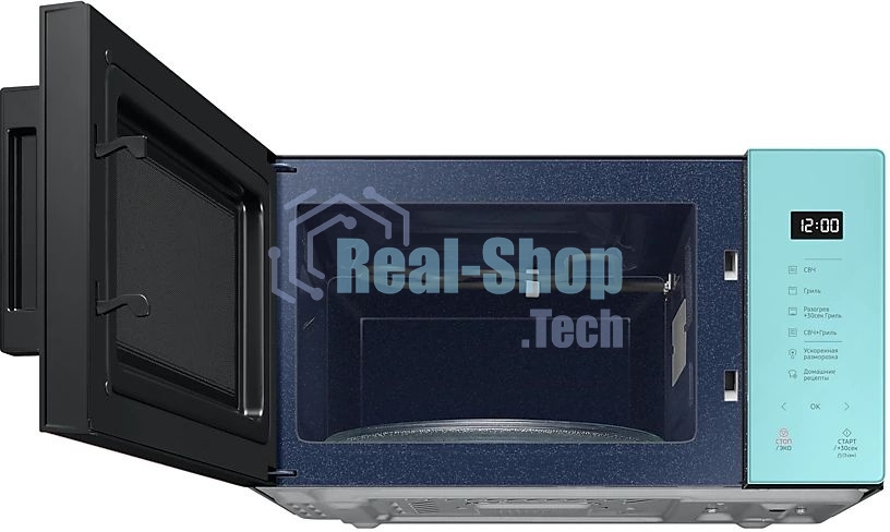 Микроволновая печь Samsung MG23T5018AN/BW голубой, 23 л, 800 Вт, переключатели - сенсор