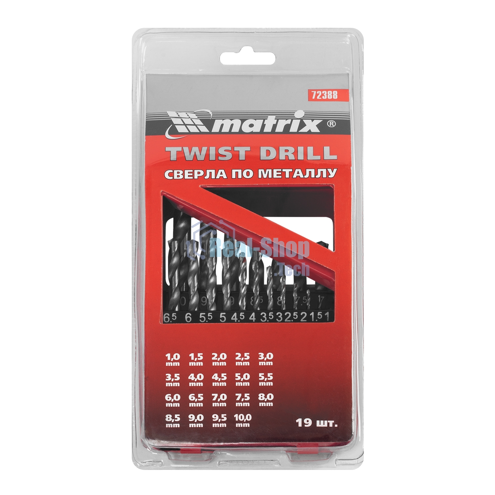 Набор сверл Matrix по металлу 1-10мм hss 19шт метал. коробка цил. хвостовик