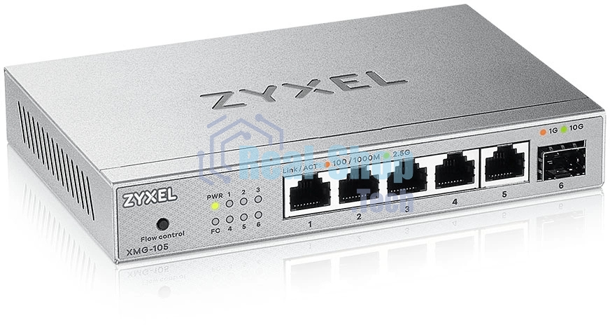 Коммутатор мультигигабитный Zyxel XMG-105, 5xRJ-45: 1/2.5G, 1xSFP+, настольный, бесшумный
