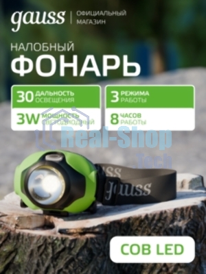 Фонарь налобный Gauss GFL302 3W 120lm 3xAAA LED 1/12/60
