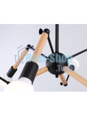 Светильник Ambrella light TR80488/6 BK/LW черный/светлое дерево E27/6 max 60W D930*510