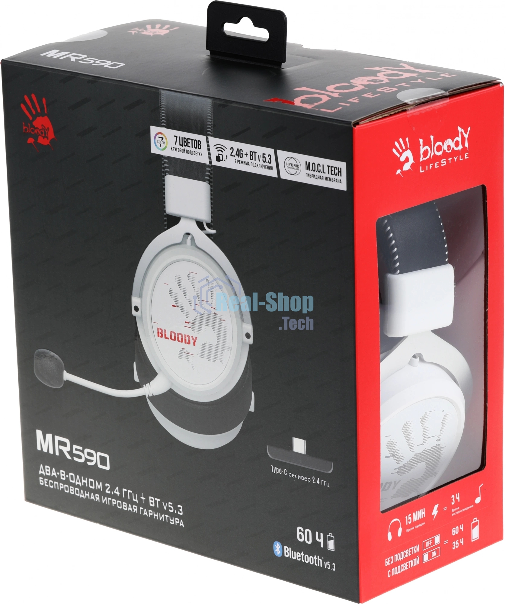 Гарнитура Bloody MR590 Sports Red белый/чёрный, беспроводная + проводная, Bluetooth, до 35 ч