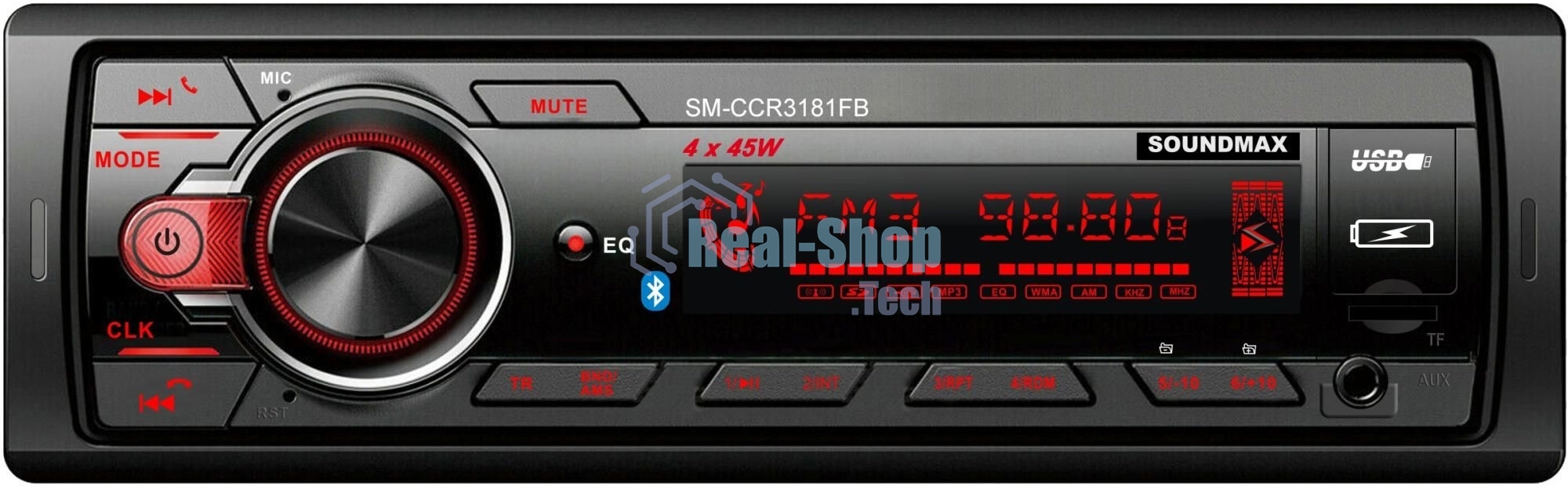 Автомагнитола Soundmax SM-CCR3181FB, 1 DIN, Bluetooth, USB Type-A, AUX