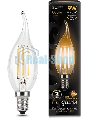 Лампа светодиодная Filament Свеча на ветру E14 9Вт 2700К Gauss 104801109