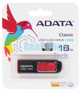 Флешка USB ADATA Classic C008 (AC008-16G-RKD), 16Gb, USB 2.0, R/W 30/6, черный/красный