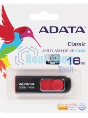 Флешка USB ADATA Classic C008 (AC008-16G-RKD), 16Gb, USB 2.0, R/W 30/6, черный/красный