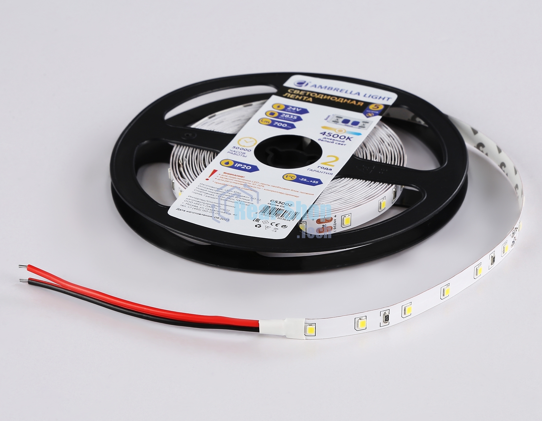 Светодиодная лента Ambrella light GS3002 2835 60Led/ 6W m/ 24V IP20 4500K/ 5000*8*1.2mm (2 конт.)