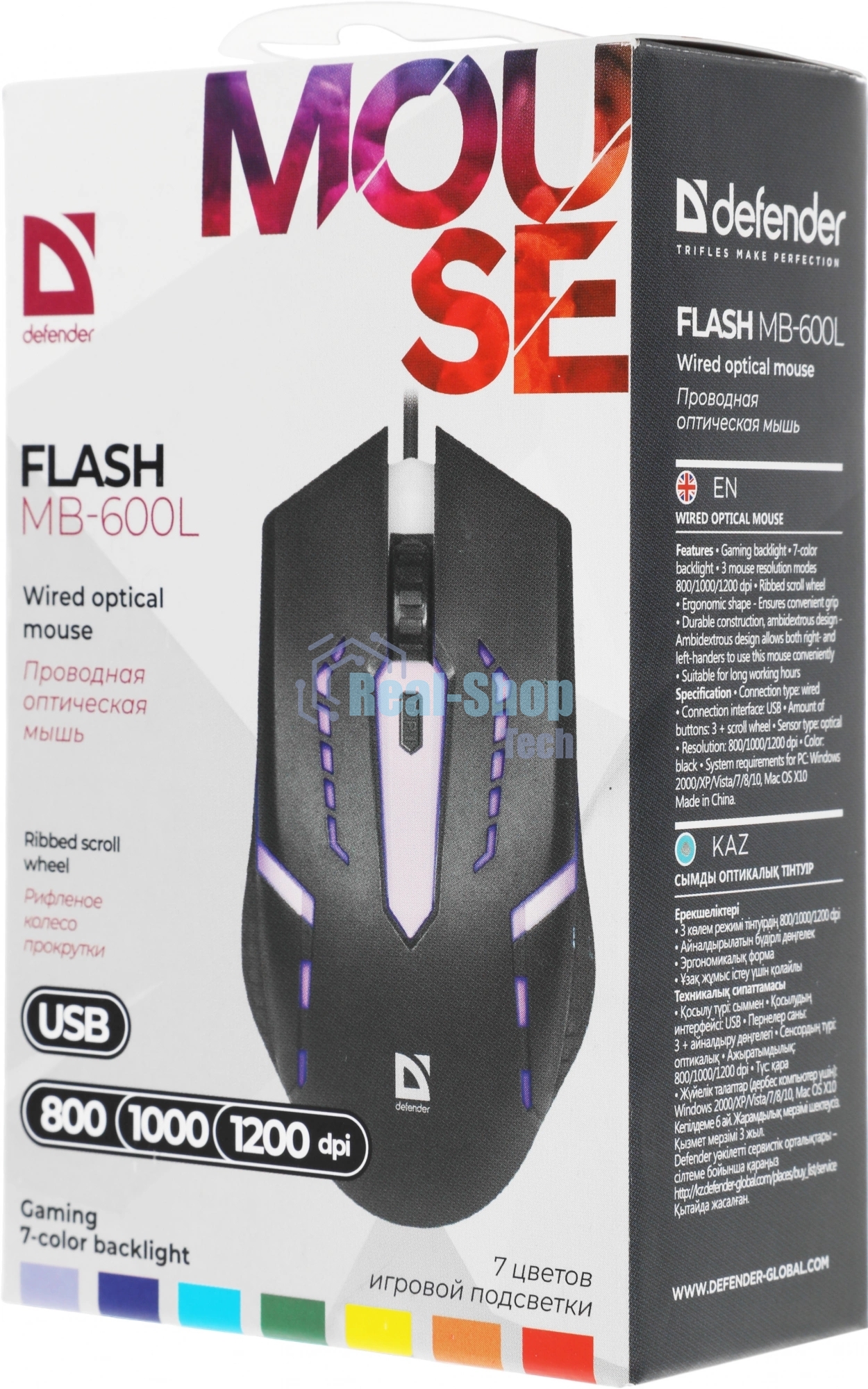 Мышь проводная Defender Flash MB-600L черный, 1200 dpi, USB, кнопки - 4